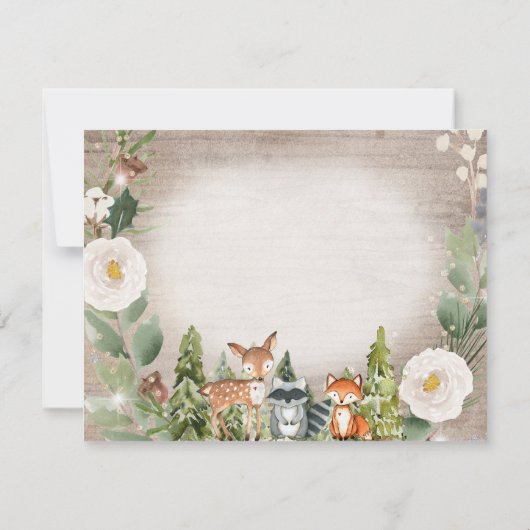 サンキューカード冬の森林動物の白いフローラ サンキューカード (裏面)