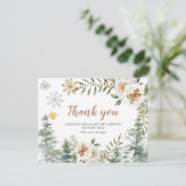 サンキューカード冬の白いフローラパインツリー金ゴールド サンキューカード (スタンド正面)
