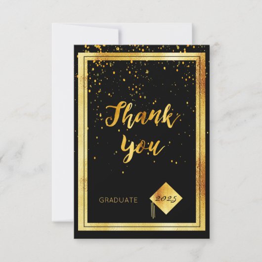 サンキューカード卒業用黒金ゴールド紙吹雪 サンキューカード (正面)