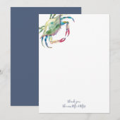 サンキューカード水彩ブルーカニ ノートカード (正面/裏面)