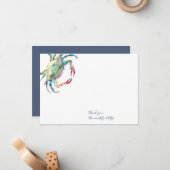 サンキューカード水彩ブルーカニ ノートカード (正面/裏面インサイチュ)