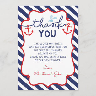 サンキューカード航海のベビーシャワー誕生日ネイビー サンキューカード