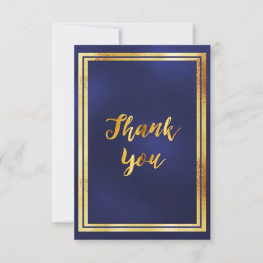 サンキューカード誕生日ダークネイビーブルー金ゴールド サンキューカード (正面)