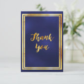 サンキューカード誕生日ダークネイビーブルー金ゴールド サンキューカード (スタンド正面)