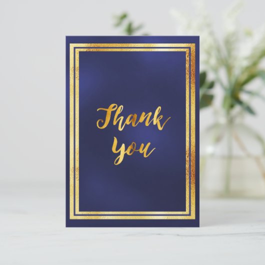 サンキューカード誕生日ダークネイビーブルー金ゴールド サンキューカード (スタンド正面)