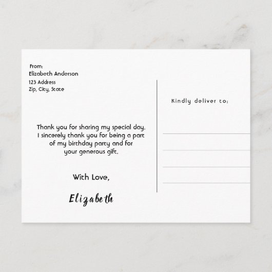 サンキューカード誕生日ブラック金ゴールドボウ ポストカード (裏面)