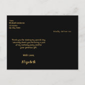 サンキューカード誕生日ブラック金ゴールドボウ ポストカード (裏面)