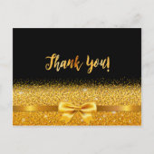 サンキューカード誕生日ブラック金ゴールドボウ ポストカード (正面)