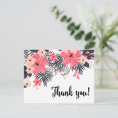 サンキューカード赤ハイビスカスヤシ離れ熱帯性 ポストカード (スタンド正面)