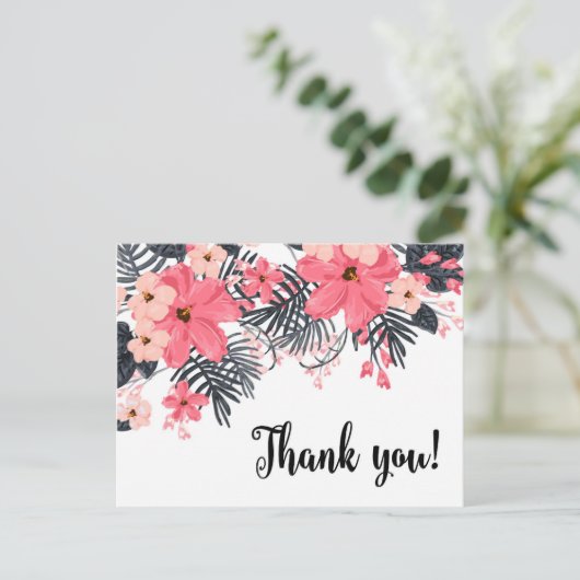 サンキューカード赤ハイビスカスヤシ離れ熱帯性 ポストカード (スタンド正面)