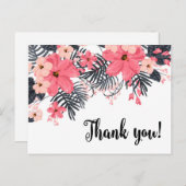 サンキューカード赤ハイビスカスヤシ離れ熱帯性 ポストカード (正面/裏面)