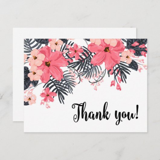 サンキューカード赤ハイビスカスヤシ離れ熱帯性 ポストカード (正面/裏面)