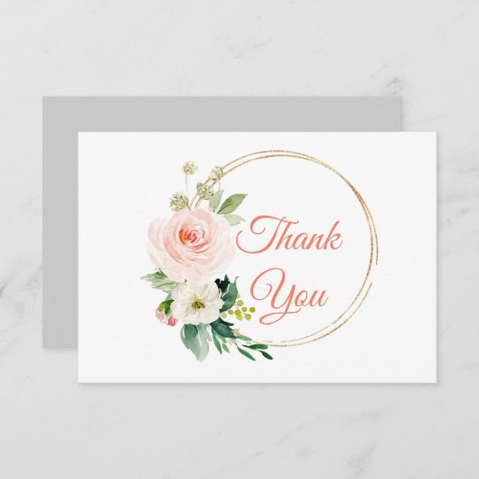 サンキューカード赤面ピンクグレーフローラ 出欠カード (正面/裏面)