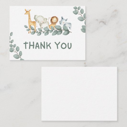サンキューカード野生一動物赤ちゃんシャワー エンクロージャーカード (正面/裏面)