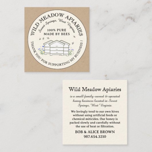 サンキューカード2.5インチx 2.5インチミツバチ飼育用ハニーハイブ スクエア名刺 (正面/裏面)