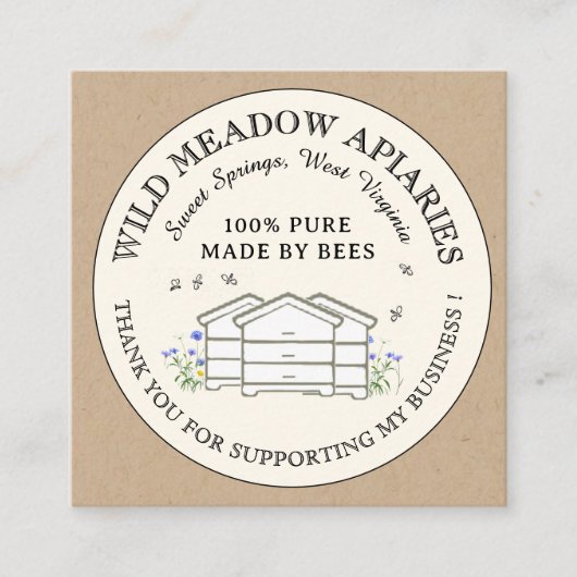サンキューカード2.5インチx 2.5インチミツバチ飼育用ハニーハイブ スクエア名刺 (正面)