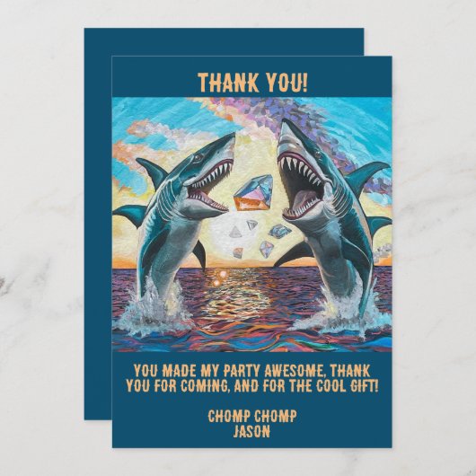 サンキューカード – シャークが輝く宝石を探す –  招待状 (正面/裏面)