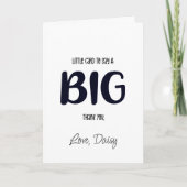 サンキューカード。大きな事を言うリトル感謝していカー カード (正面)