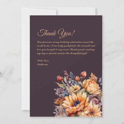 サンキューカード – 水彩秋花 – 紫 –  招待状 (正面)