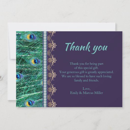 サンキューカー ド　孔雀　紫　ラインストーン 招待状 (正面)