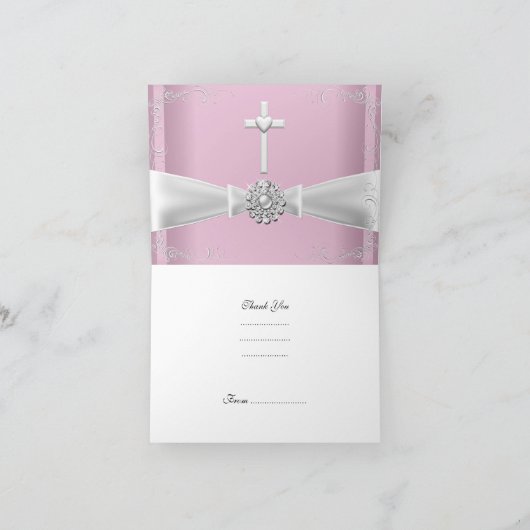 サンキューガールファースト聖餐式ピンクホワイト サンキューカード (内部)