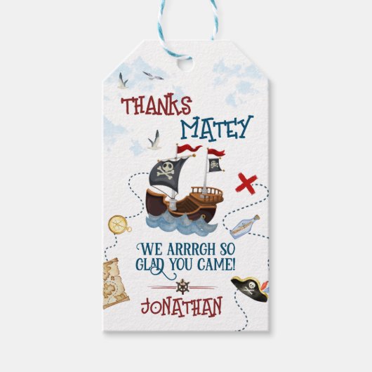 サンキューキッズ海賊パーティー男の赤ちゃん誕生日 ギフトタグ (正面)