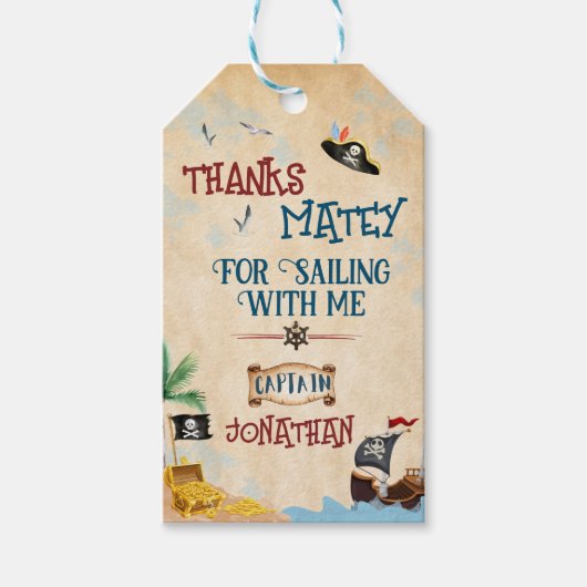 サンキューキッズ海賊パーティー男の赤ちゃん誕生日 ギフトタグ (正面)