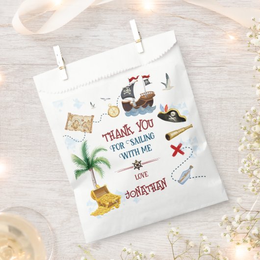 サンキューキッズ海賊パーティー男の赤ちゃん誕生日 フェイバーバッグ (クリップ留めされた状態)