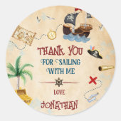 サンキューキッズ海賊パーティー男の赤ちゃん誕生日 ラウンドシール (正面)