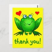 サンキューキュートグリーンカエルハート黄色 ポストカード (正面/裏面)