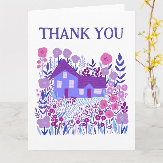サンキューキュートファームハウスガーデンホームパープル カード (黄色い花)