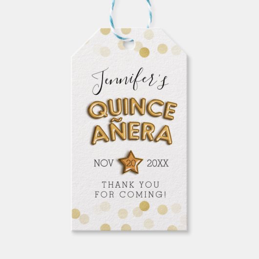 サンキューキンセニェラ金ゴールド誕生日バルーン ギフトタグ (正面)