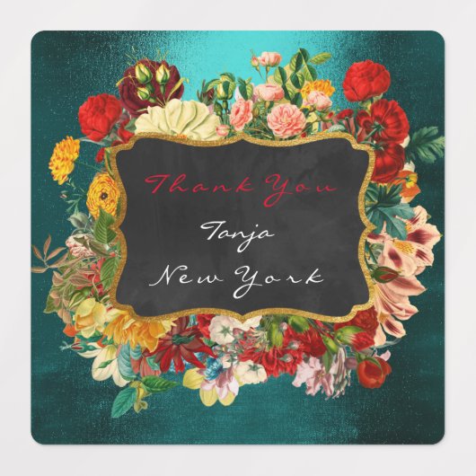 サンキューギフトラベル金ゴールドティール（緑がかった色）グリーンバラフローラ ラベル (デザイン1)