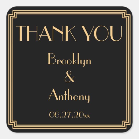 サンキューギャツビーアールデコブラック結婚式用シール スクエアシール (正面)
