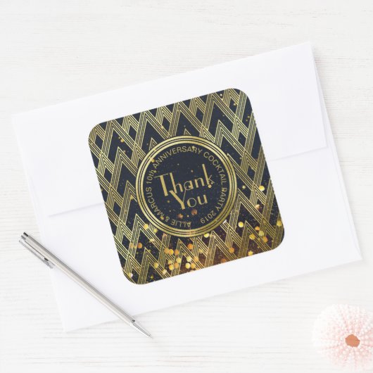 サンキューギャツビーアールデコ金ゴールドグリッター幾何学模様 スクエアシール (封筒)