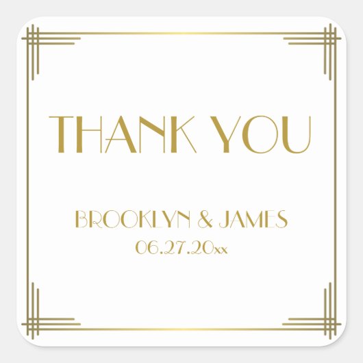 サンキューギャツビー金ゴールドアールデコ結婚式用シール スクエアシール (正面)