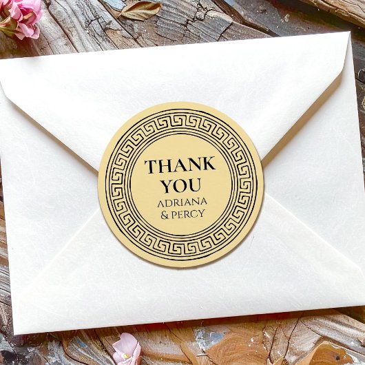 サンキューギリシャパーティー石ギリシャ鍵パターン ラウンドシール