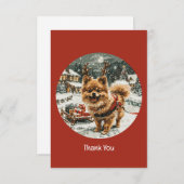 サンキュークリスマスポメラニア犬トナカイ サンキューカード (正面/裏面)