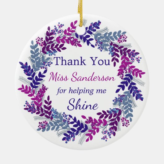 サンキュークリスマスリース先生感謝 セラミックオーナメント (裏面)