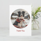 サンキュークリスマス縁どコリードッグ雪だるま サンキューカード (スタンド正面)