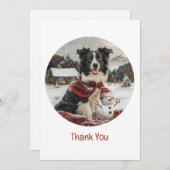 サンキュークリスマス縁どコリードッグ雪だるま サンキューカード (正面/裏面)