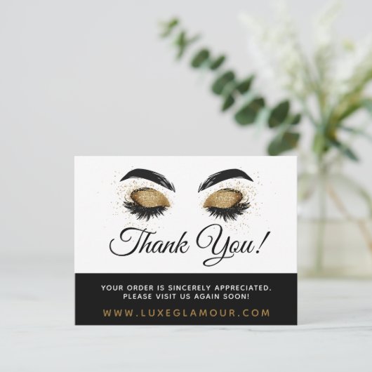 サンキューグラマラス金ゴールドアイラッシュメイクアップクーポン ポストカード (スタンド正面)