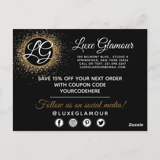 サンキューグラマラス金ゴールドアイラッシュメイクアップクーポン ポストカード (裏面)