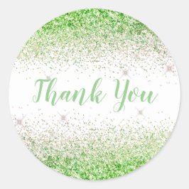 サンキューグラムライムグリッターエレガントスクリプガーリート ラウンドシール