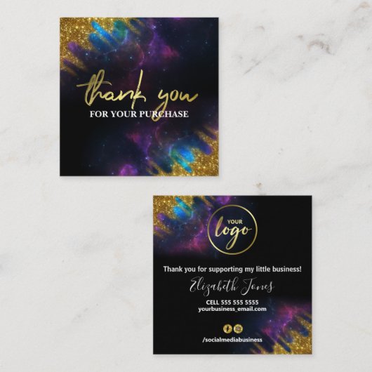 サンキューグリッター銀河系ブラックスクエアビジネスカー スクエア名刺 (正面/裏面)