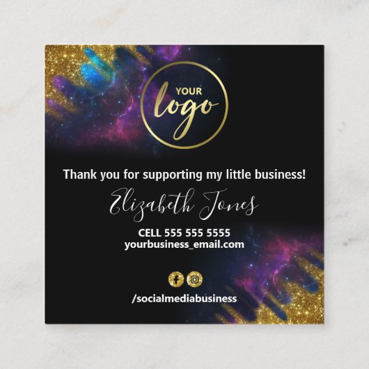 サンキューグリッター銀河系ブラックスクエアビジネスカー スクエア名刺 (裏面)