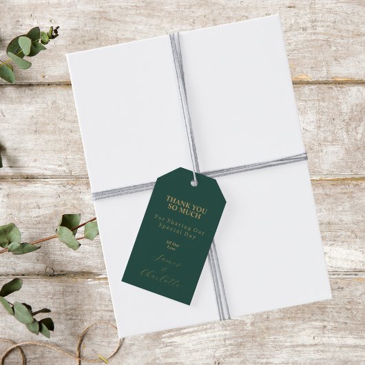 サンキューグリーンと金ゴールドフォト結婚式の引き出物 ギフトタグ