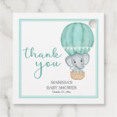 サンキューグリーンエレファントベビーシャワーメッセージカード フェイバータグ (裏面)