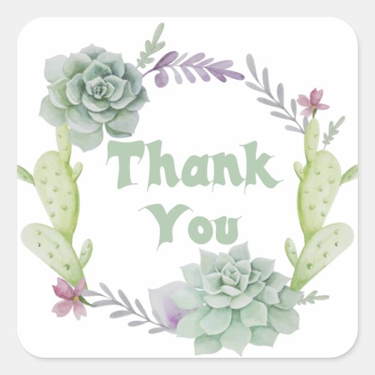 サンキューグリーンサキュリーとサボテンのフローラリース スクエアシール (正面)