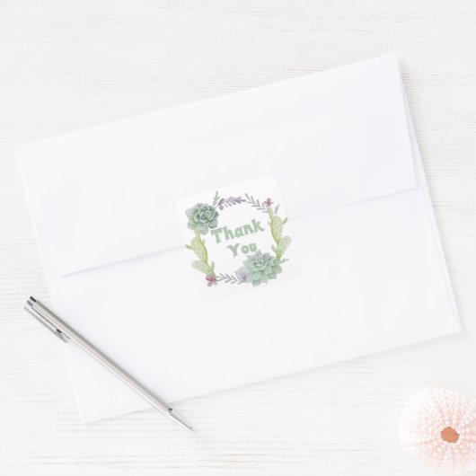 サンキューグリーンサキュリーとサボテンのフローラリース スクエアシール (封筒)